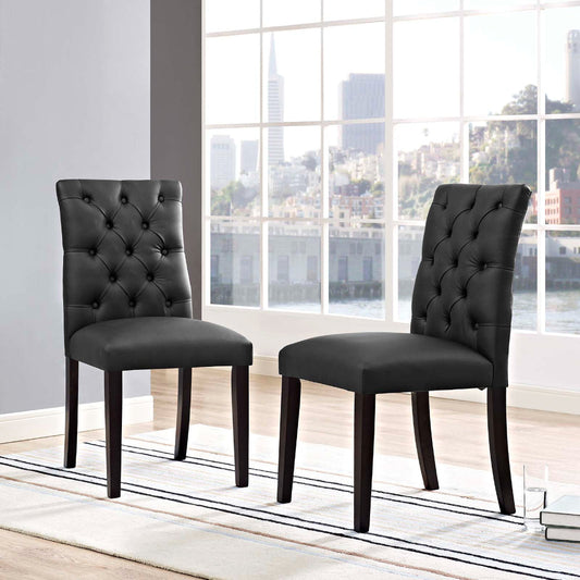 Modway Duchess Modern Tufted Button Faux Leather Upholstered Parsons Two Dining Chairs in Black