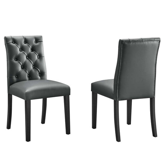 Modway Duchess Modern Tufted Button Faux Leather Upholstered Parsons Two Dining Chairs in Gray