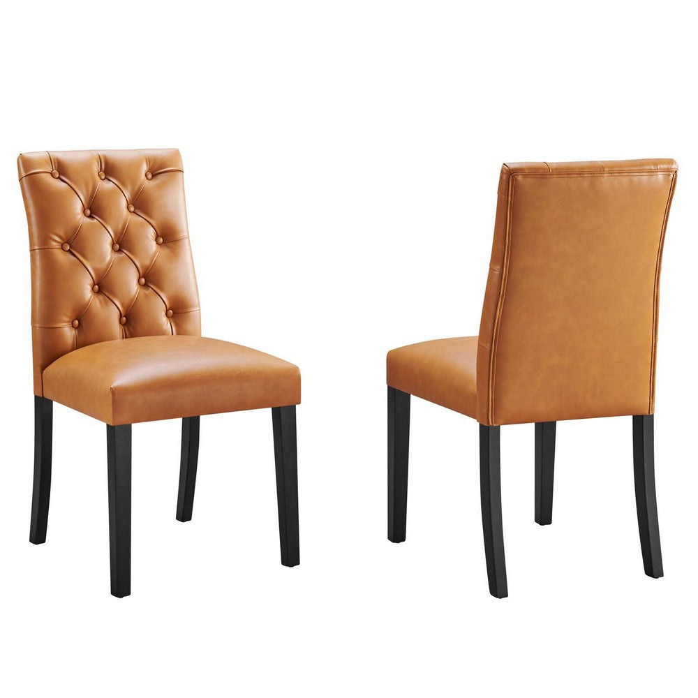 Modway Duchess Modern Tufted Button Faux Leather Upholstered Parsons Two Dining Chairs in Tan