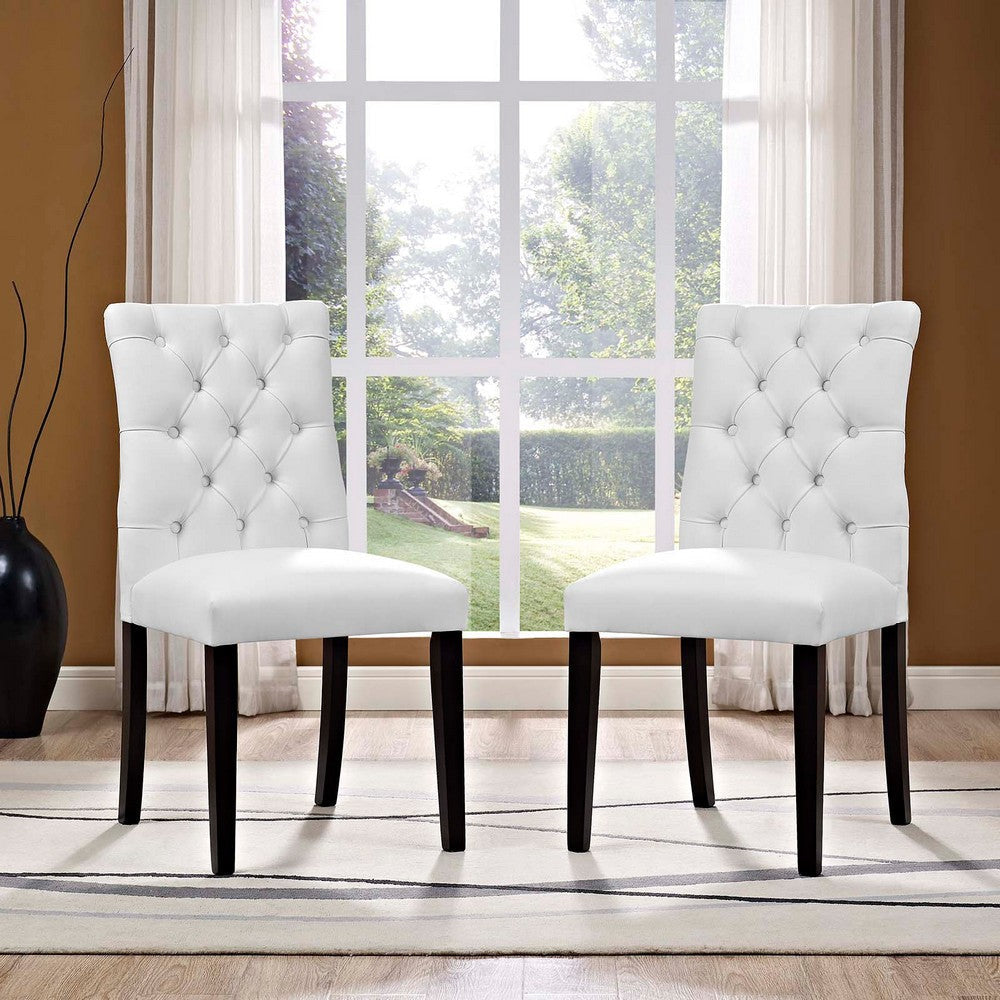 Modway Duchess Modern Tufted Button Faux Leather Upholstered Parsons Two Dining Chairs in White MDY-EEI-3472-WHI