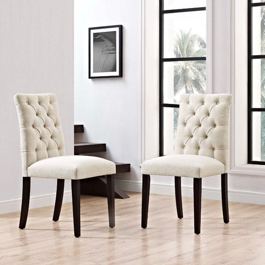 Modway Duchess Modern Tufted Button Upholstered Fabric Parsons Two Dining Chairs in Beige