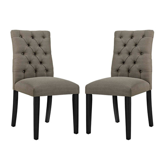 Modway Duchess Modern Tufted Button Upholstered Fabric Parsons Two Dining Chairs in Granite