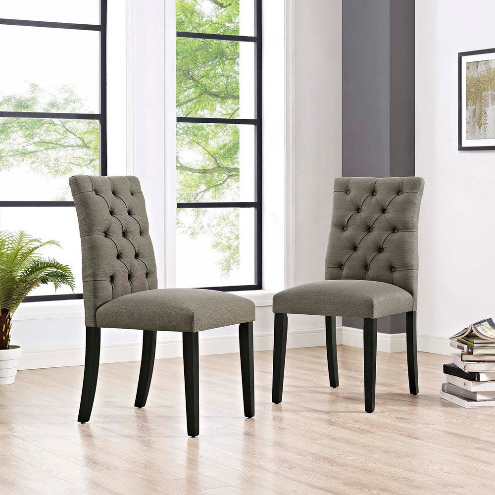 Modway Duchess Modern Tufted Button Upholstered Fabric Parsons Two Dining Chairs in Granite MDY-EEI-3474-GRA