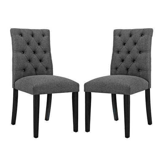 Modway Duchess Modern Tufted Button Upholstered Fabric Parsons Two Dining Chairs in Gray