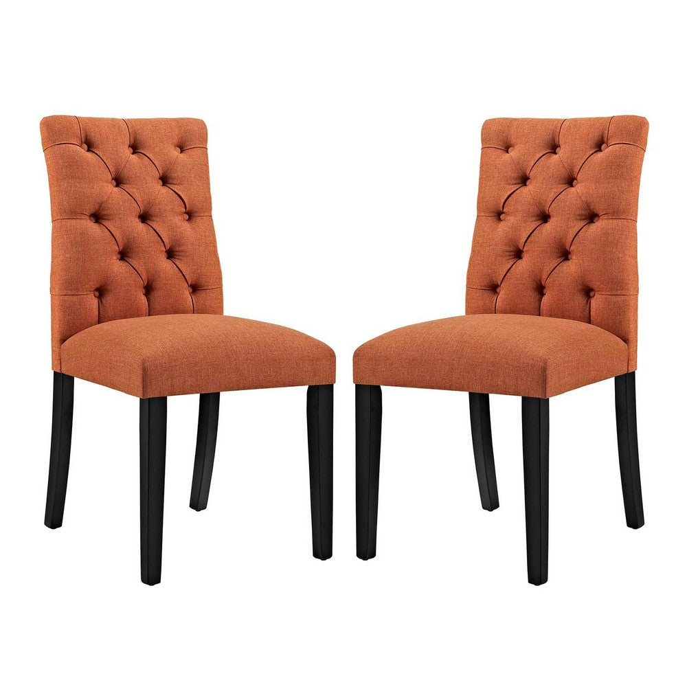 Modway Duchess Modern Tufted Button Upholstered Fabric Parsons Two Dining Chairs in Orange