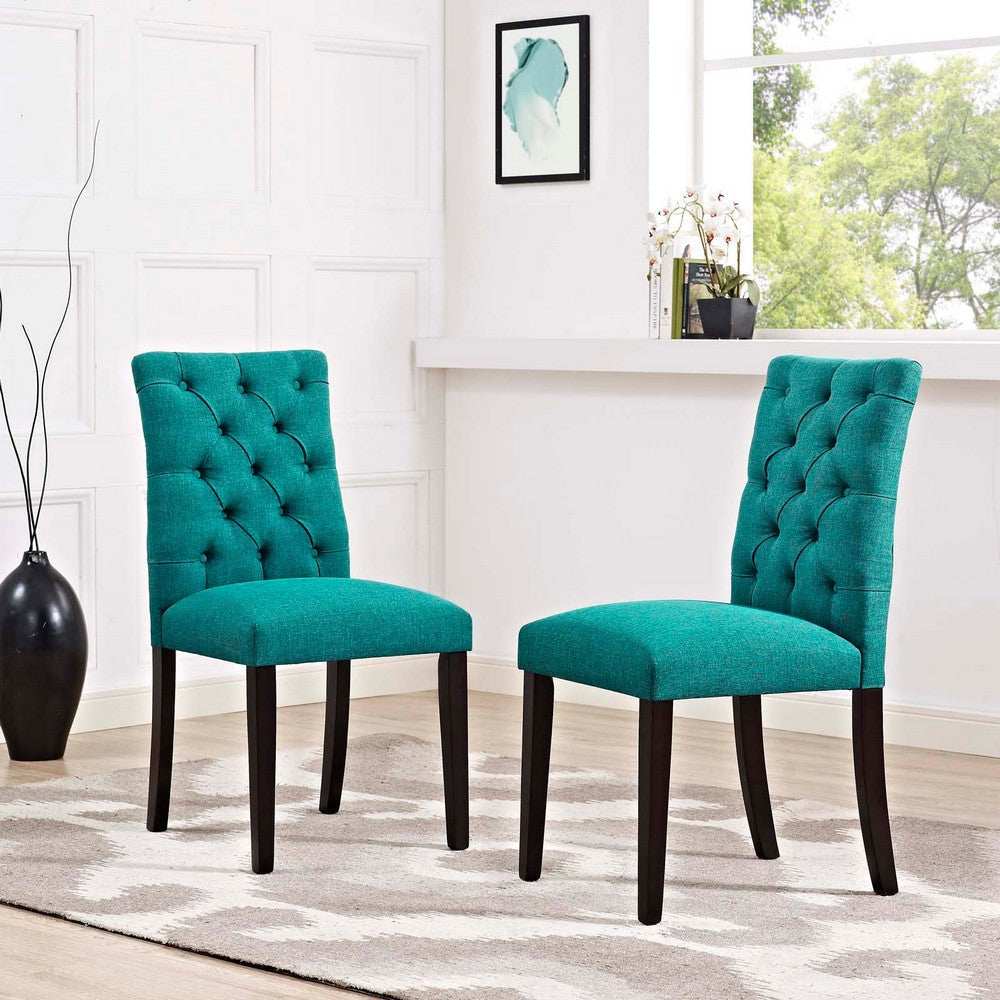 Modway Duchess Modern Tufted Button Upholstered Fabric Parsons Two Dining Chairs in Teal MDY-EEI-3474-TEA