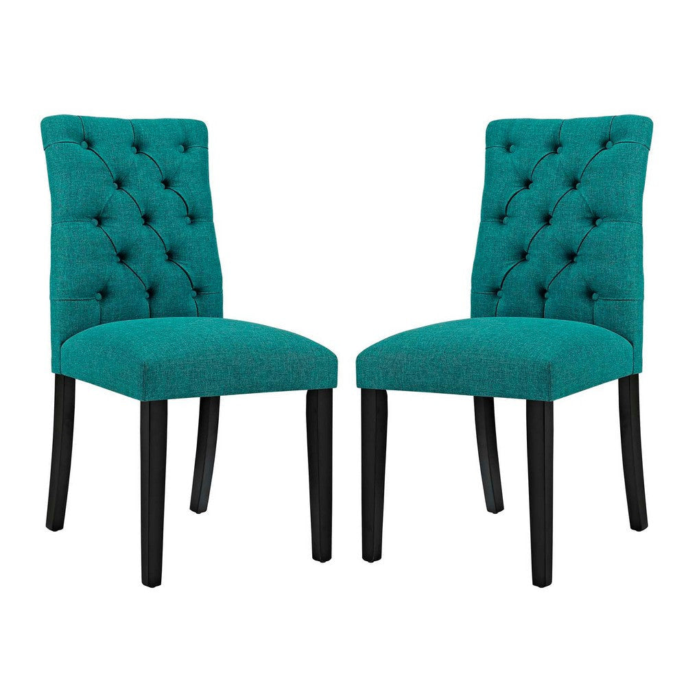 Modway Duchess Modern Tufted Button Upholstered Fabric Parsons Two Dining Chairs in Teal