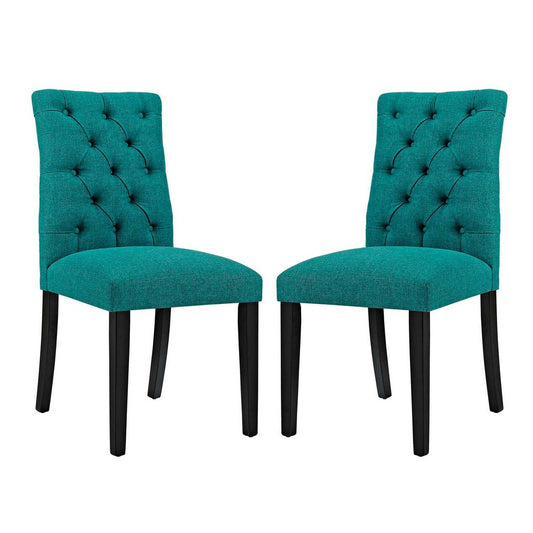 Modway Duchess Modern Tufted Button Upholstered Fabric Parsons Two Dining Chairs in Teal