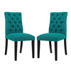 Modway Duchess Modern Tufted Button Upholstered Fabric Parsons Two Dining Chairs in Teal