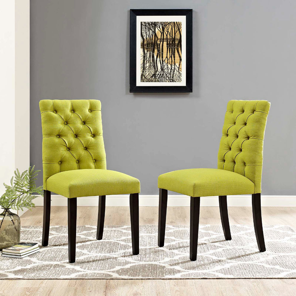 Modway Duchess Modern Tufted Button Upholstered Fabric Parsons Two Dining Chairs in Wheatgrass MDY-EEI-3474-WHE