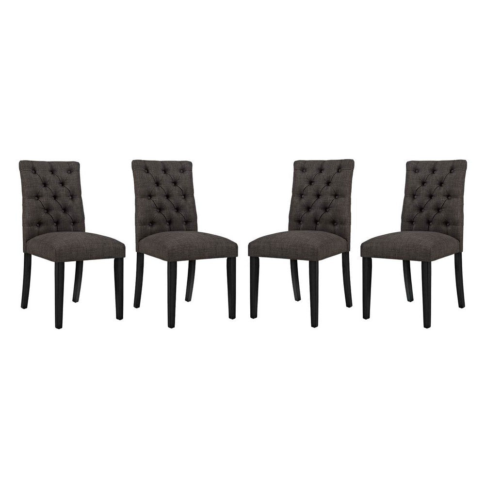 Modway Duchess Modern Tufted Button Upholstered Fabric Parsons Four Dining Chairs in Brown