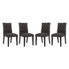 Modway Duchess Modern Tufted Button Upholstered Fabric Parsons Four Dining Chairs in Brown