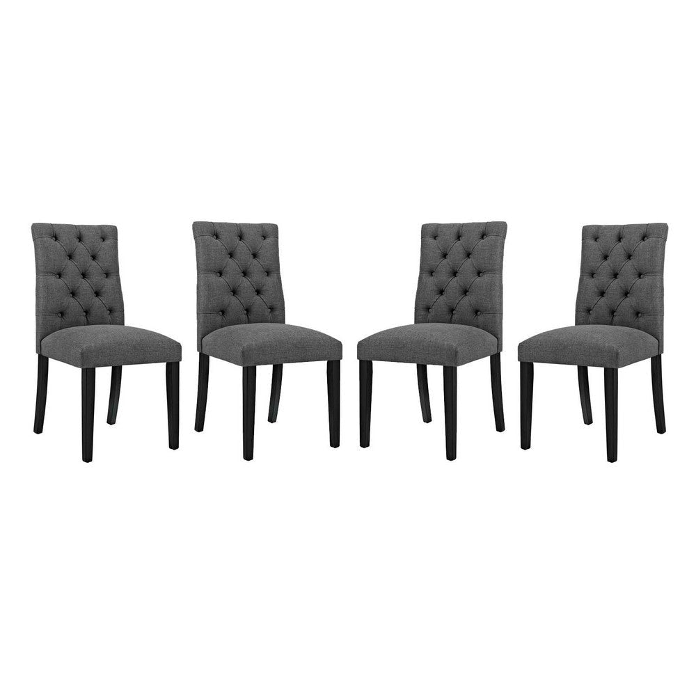 Modway Duchess Modern Tufted Button Upholstered Fabric Parsons Four Dining Chairs in Gray