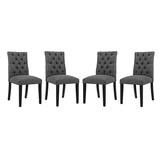 Modway Duchess Modern Tufted Button Upholstered Fabric Parsons Four Dining Chairs in Gray