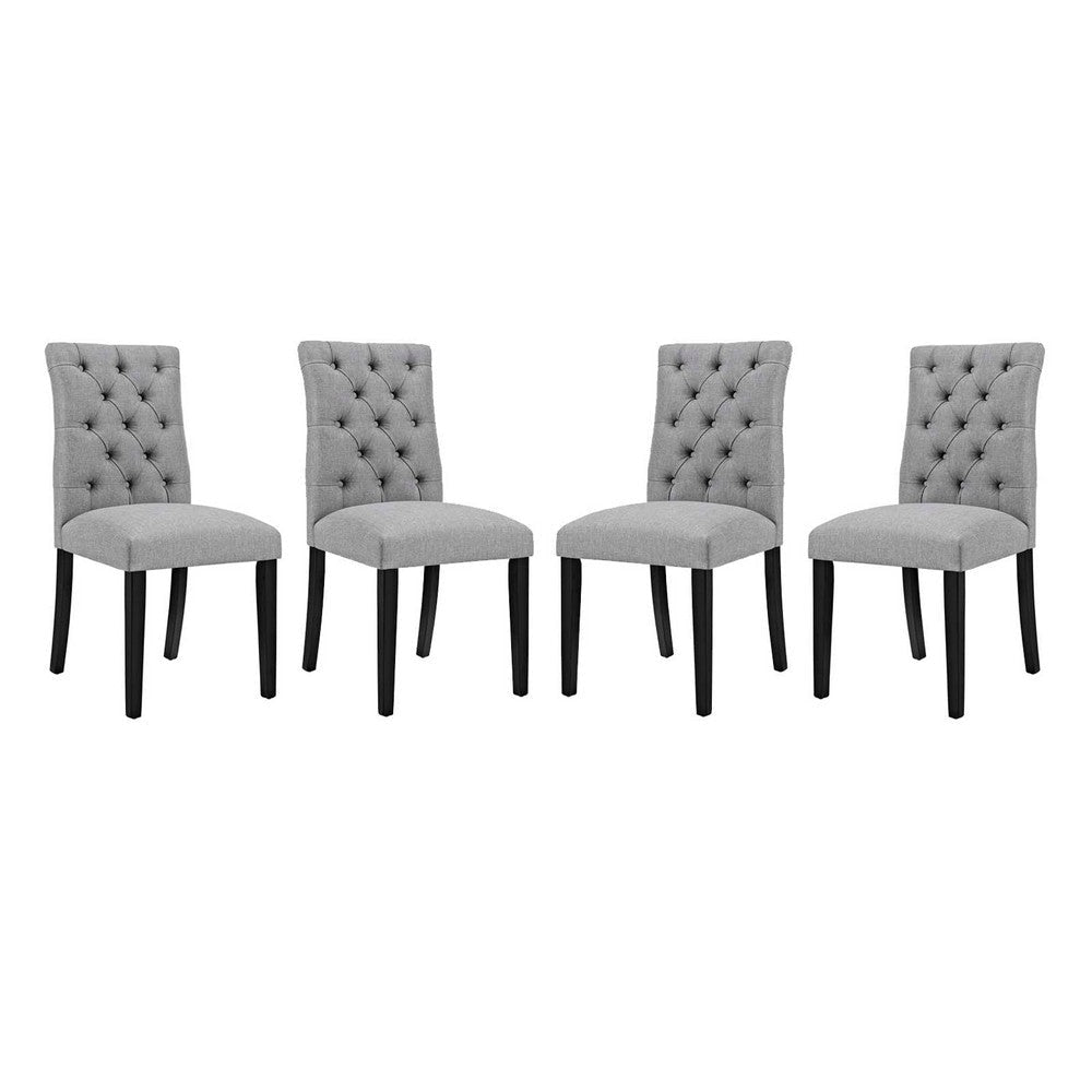 Modway Duchess Modern Tufted Button Upholstered Fabric Parsons Four Dining Chairs in Light Gray