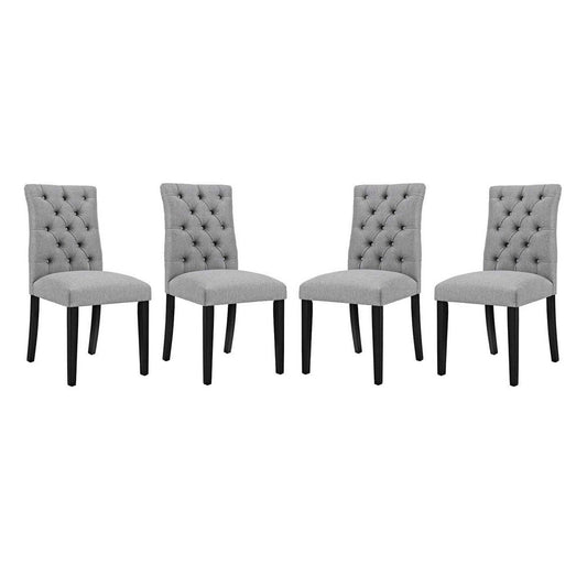 Modway Duchess Modern Tufted Button Upholstered Fabric Parsons Four Dining Chairs in Light Gray