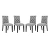 Modway Duchess Modern Tufted Button Upholstered Fabric Parsons Four Dining Chairs in Light Gray