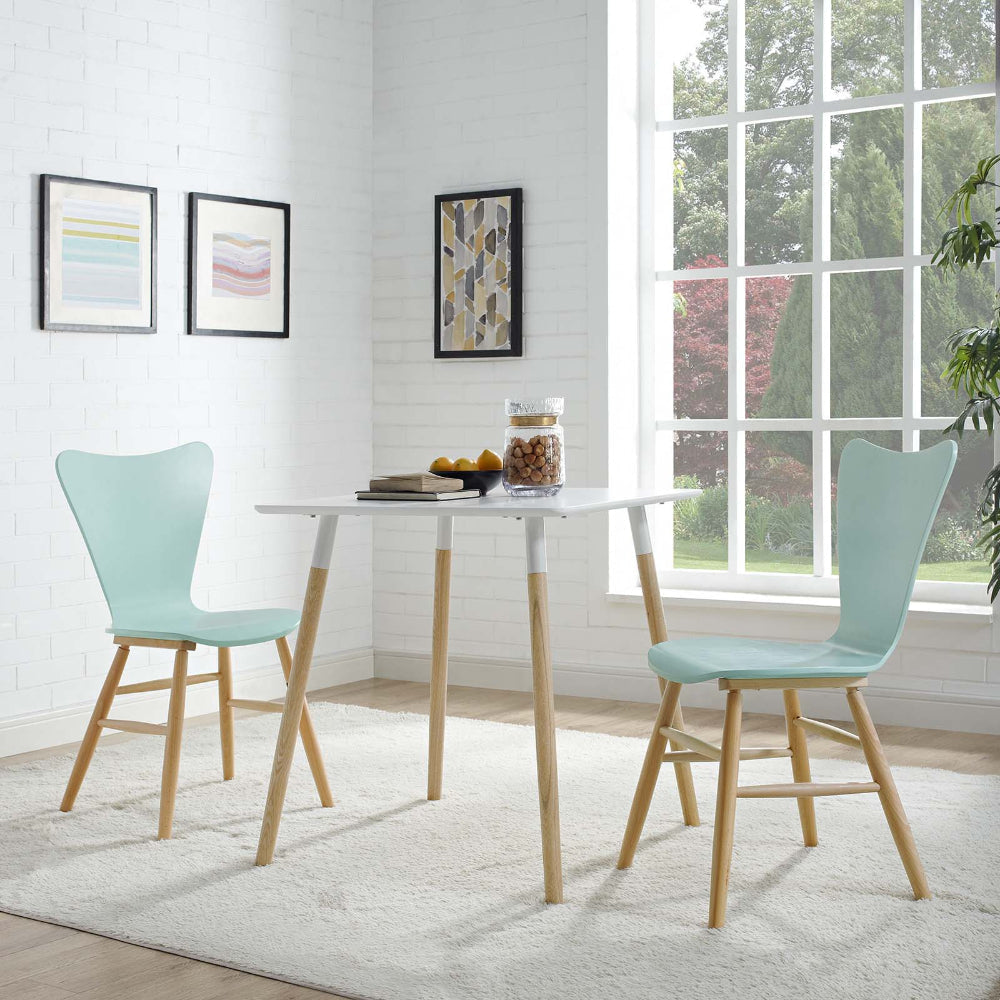 Modway Cascade Mid-Century Modern Wood Two Kitchen and Dining Room Chairs in Light Blue