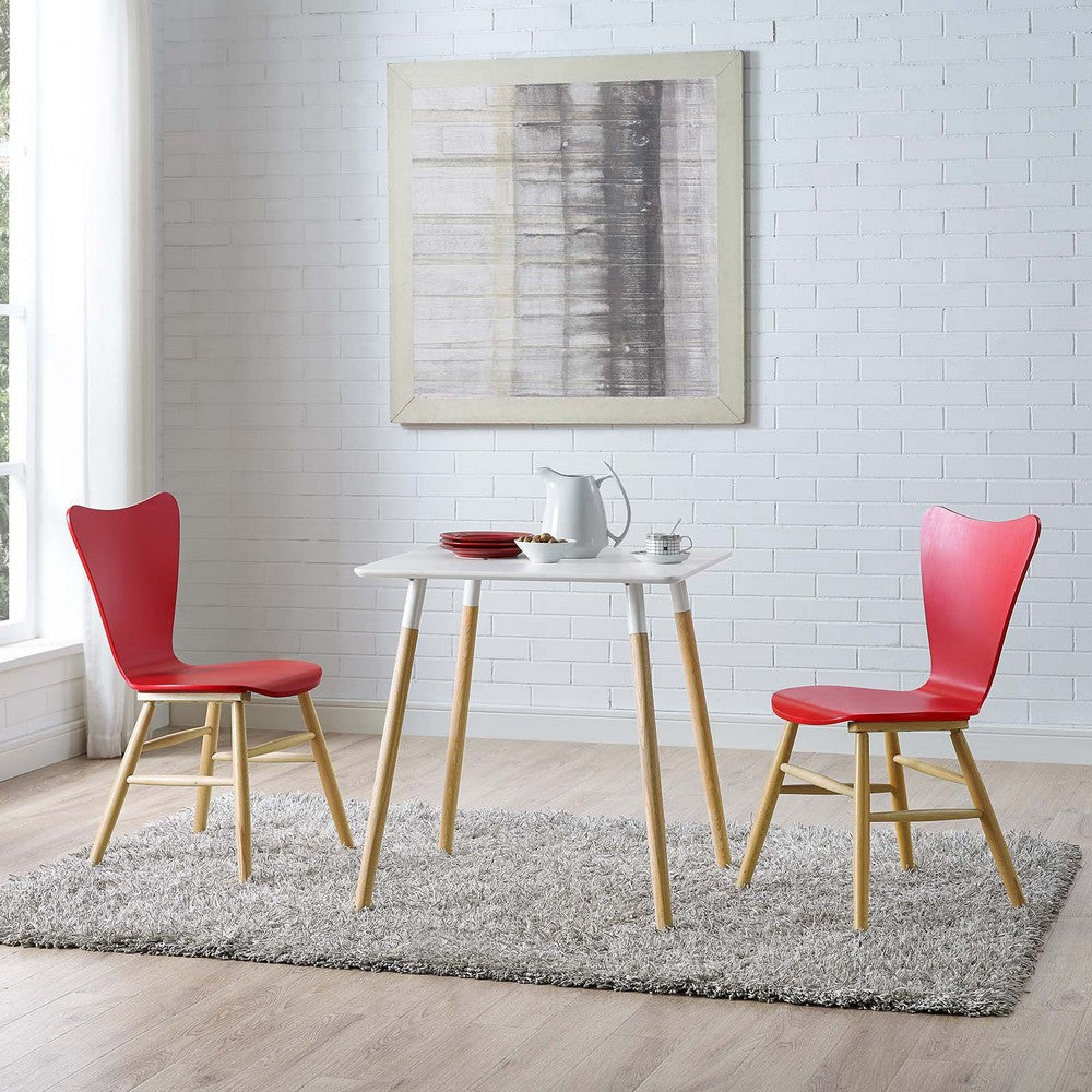 Modway Cascade Mid-Century Modern Wood Two Kitchen and Dining Room Chairs in Red MDY-EEI-3476-RED