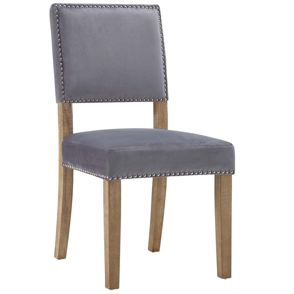 Modway Oblige Modern Performance Velvet Upholstered Two Dining Chairs with Nailhead Trim in Gray MDY-EEI-3477-GRY