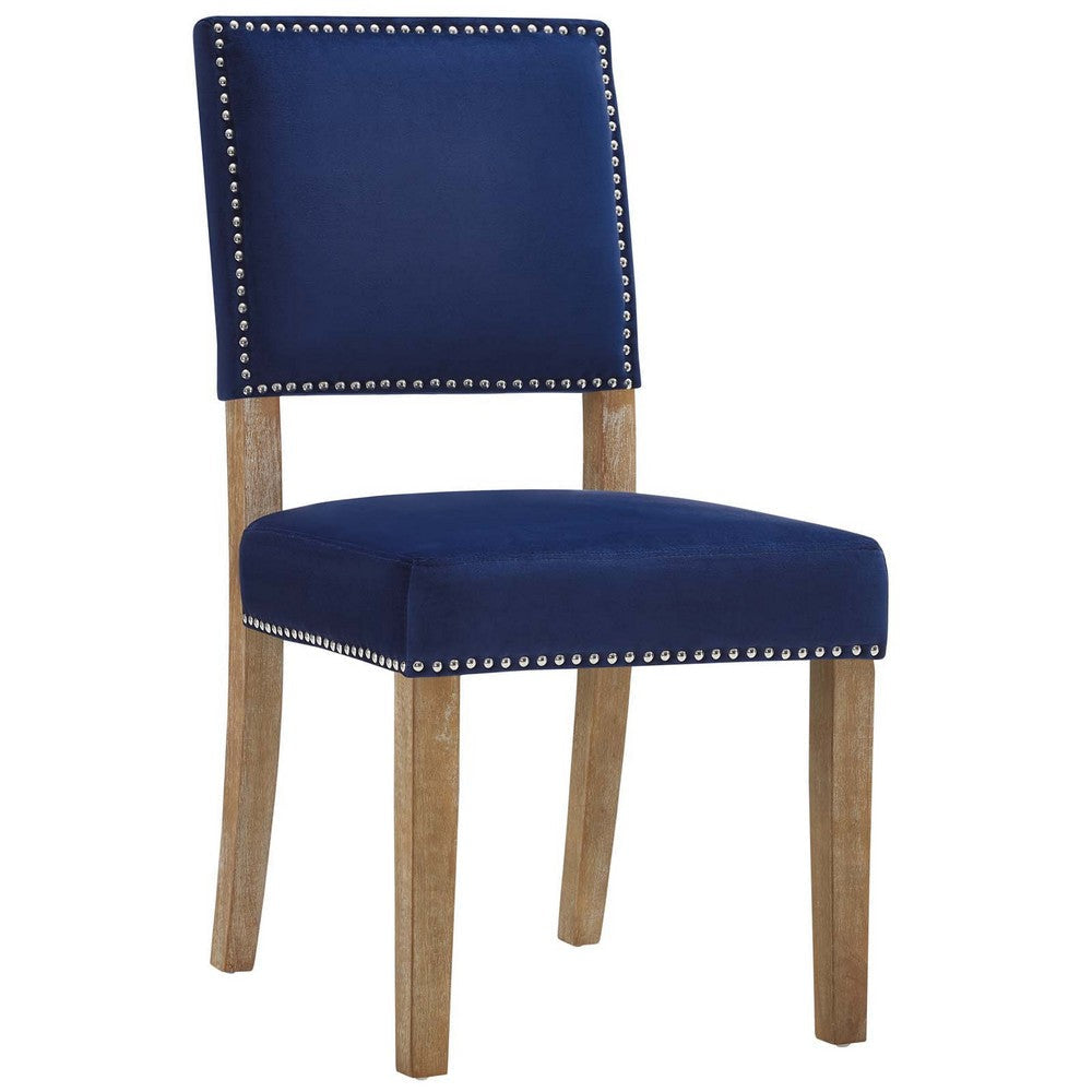 Modway Oblige Modern Performance Velvet Upholstered Two Dining Chairs with Nailhead Trim in Navy MDY-EEI-3477-NAV