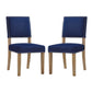 Modway Oblige Modern Performance Velvet Upholstered Two Dining Chairs with Nailhead Trim in Navy