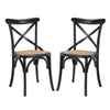 Modway Gear Rustic Modern Farmhouse Elm Wood Rattan Two Dining Chairs in Black