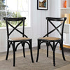 Modway Gear Rustic Modern Farmhouse Elm Wood Rattan Two Dining Chairs in Black MDY-EEI-3481-BLK