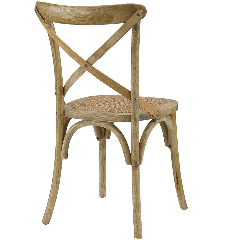 Modway Gear Rustic Modern Farmhouse Elm Wood Rattan Two Dining Chairs in Natural MDY-EEI-3481-NAT