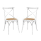 Modway Gear Rustic Modern Farmhouse Elm Wood Rattan Two Dining Chairs in White