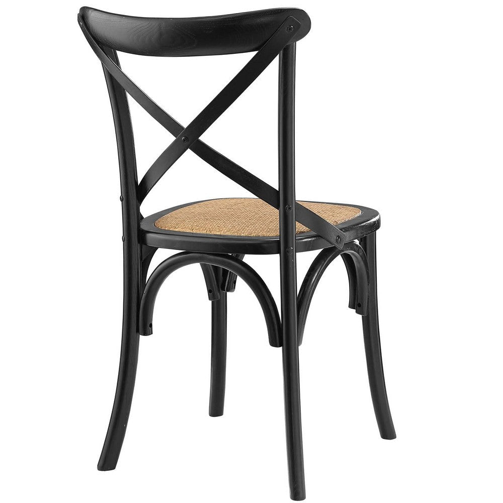 Modway Gear Rustic Modern Farmhouse Elm Wood Rattan Four Dining Chairs in Black MDY-EEI-3482-BLK