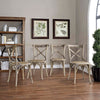 Modway Gear Rustic Modern Farmhouse Elm Wood Rattan Four Dining Chairs in Gray