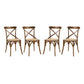 Modway Gear Rustic Modern Farmhouse Elm Wood Rattan Four Dining Chairs in Walnut