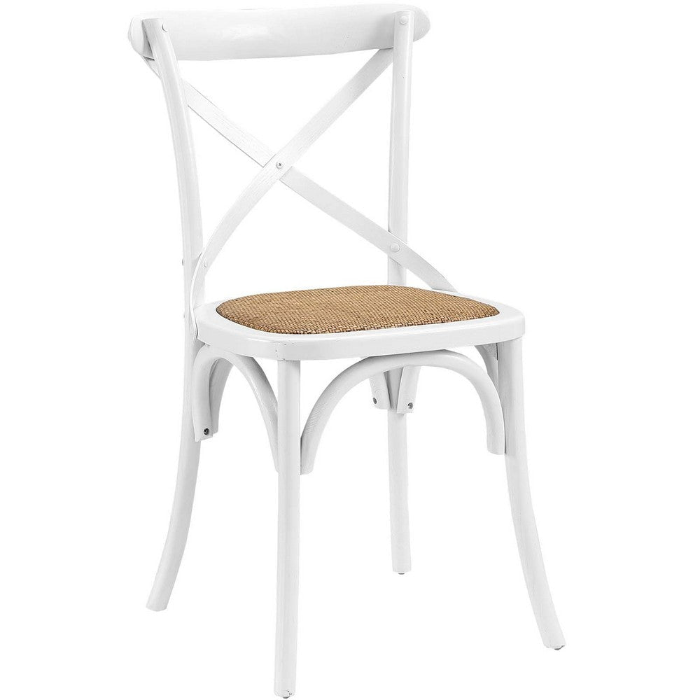 Modway Gear Rustic Modern Farmhouse Elm Wood Rattan Four Dining Chairs in White MDY-EEI-3482-WHI