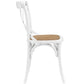 Modway Gear Rustic Modern Farmhouse Elm Wood Rattan Four Dining Chairs in White MDY-EEI-3482-WHI