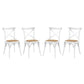 Modway Gear Rustic Modern Farmhouse Elm Wood Rattan Four Dining Chairs in White