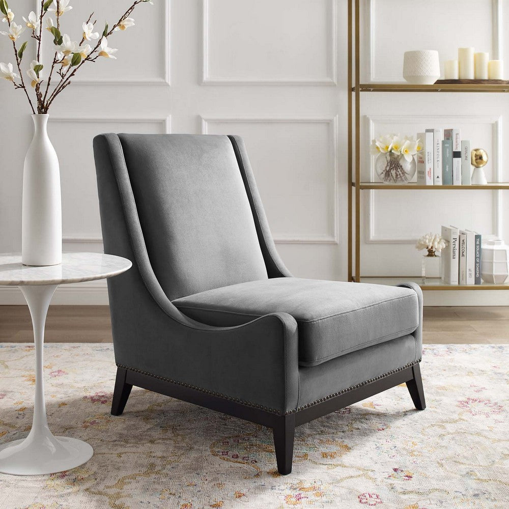 Modway Confident Performance Velvet Accent Lounge Living Room Chair in Gray