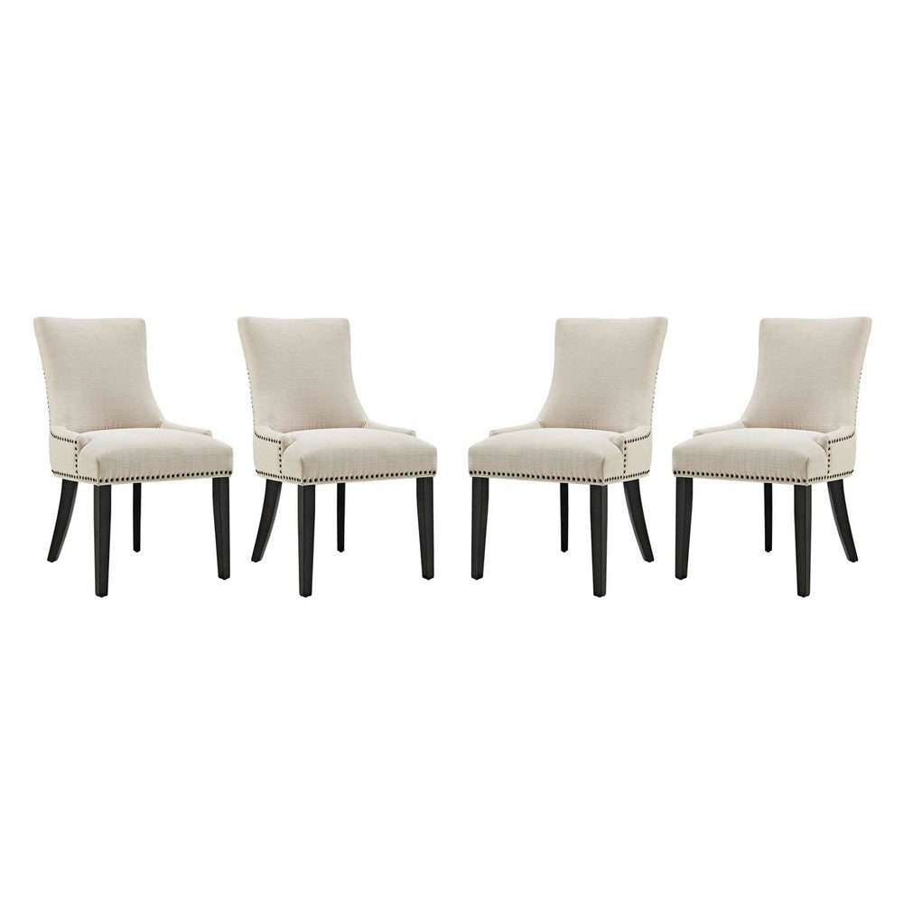 Modway Marquis Modern Upholstered Fabric Four Dining Chairs with Nailhead Trim in Beige