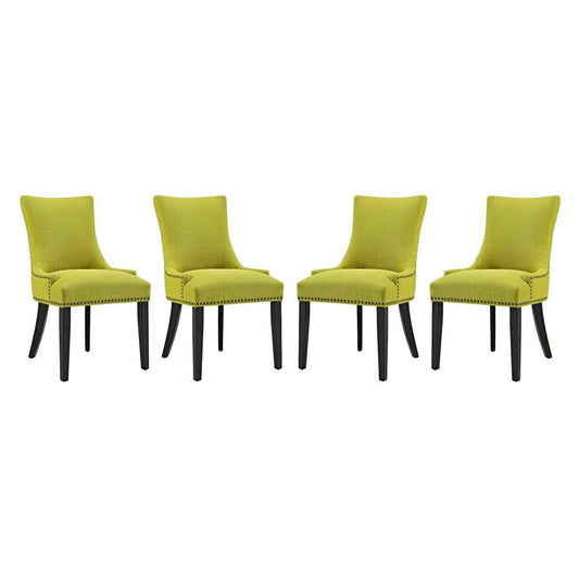 Modway Marquis Modern Upholstered Fabric Four Dining Chairs with Nailhead Trim in Wheatgrass