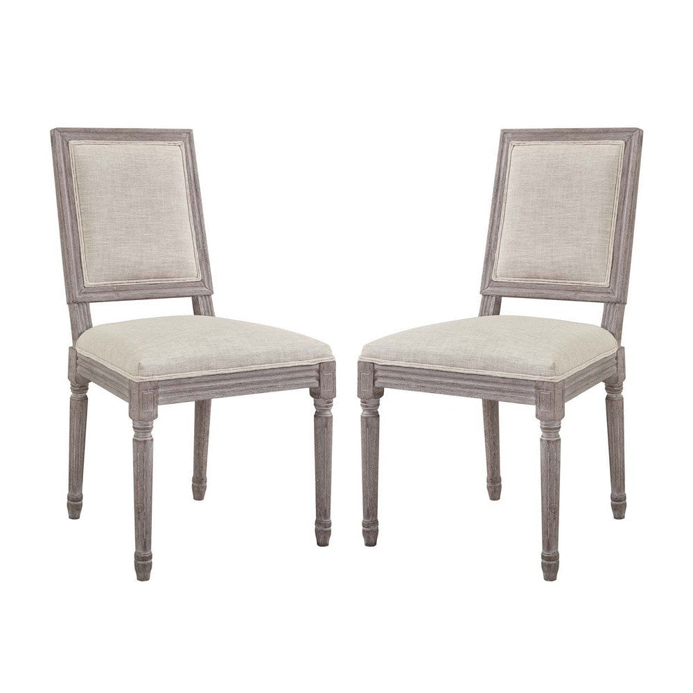 Modway Court French Vintage Upholstered Fabric Two Dining Chairs in Beige