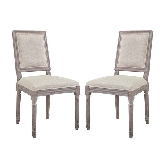 Modway Court French Vintage Upholstered Fabric Two Dining Chairs in Beige