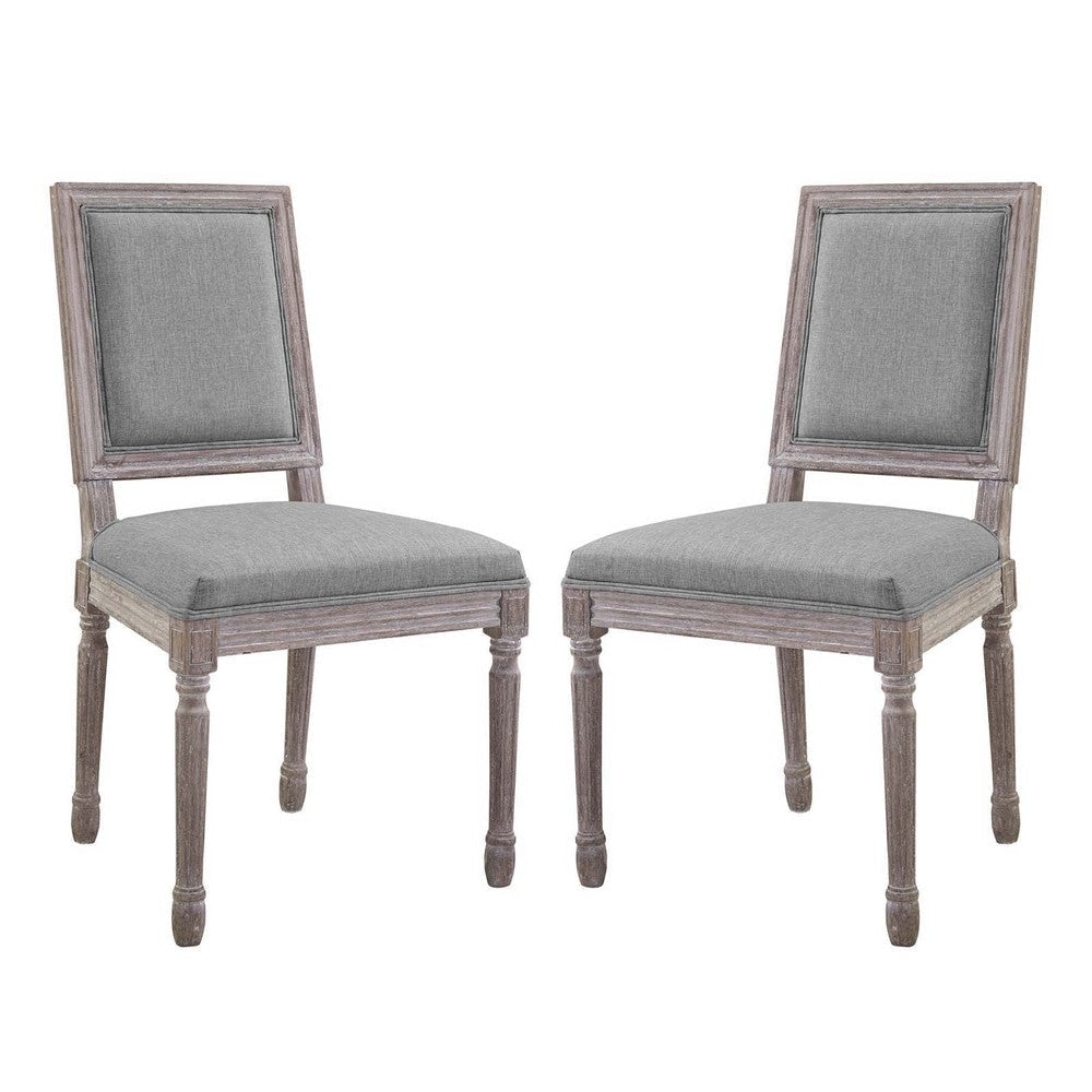 Modway Court French Vintage Upholstered Fabric Two Dining Chairs in Light Gray