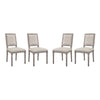 Modway Court French Vintage Upholstered Fabric Four Dining Chairs in Beige