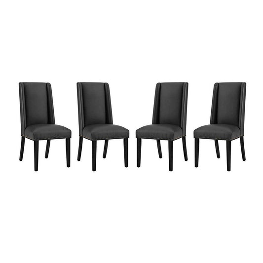 Modway Baron Vinyl Set of 4, Four Dining Chair, Black