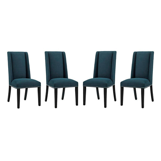 Modway Baron Modern Tall Back Wood Upholstered Fabric Four Dining Chairs in Azure