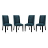 Modway Baron Modern Tall Back Wood Upholstered Fabric Four Dining Chairs in Azure