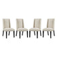 Modway Baron Modern Tall Back Wood Upholstered Fabric Four Dining Chairs in Beige