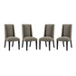 Modway Baron Modern Tall Back Wood Upholstered Fabric Four Dining Chairs in Granite