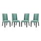 Modway Baron Modern Tall Back Wood Upholstered Fabric Four Dining Chairs in Laguna