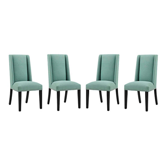 Modway Baron Modern Tall Back Wood Upholstered Fabric Four Dining Chairs in Laguna